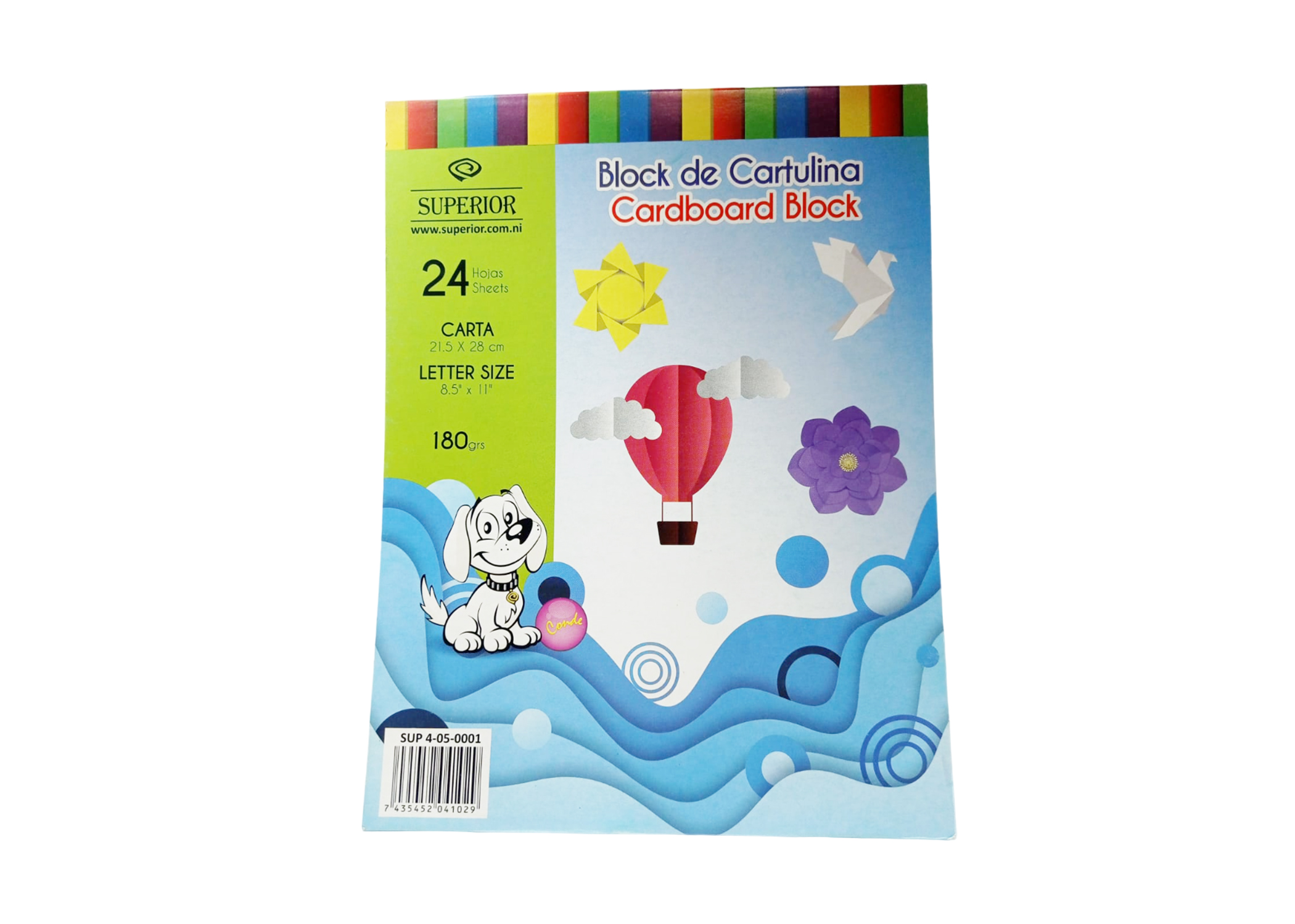 BLOCK CARTULINA ARCOIRIS DE 24 HJS 180GR 8 1/2 X11